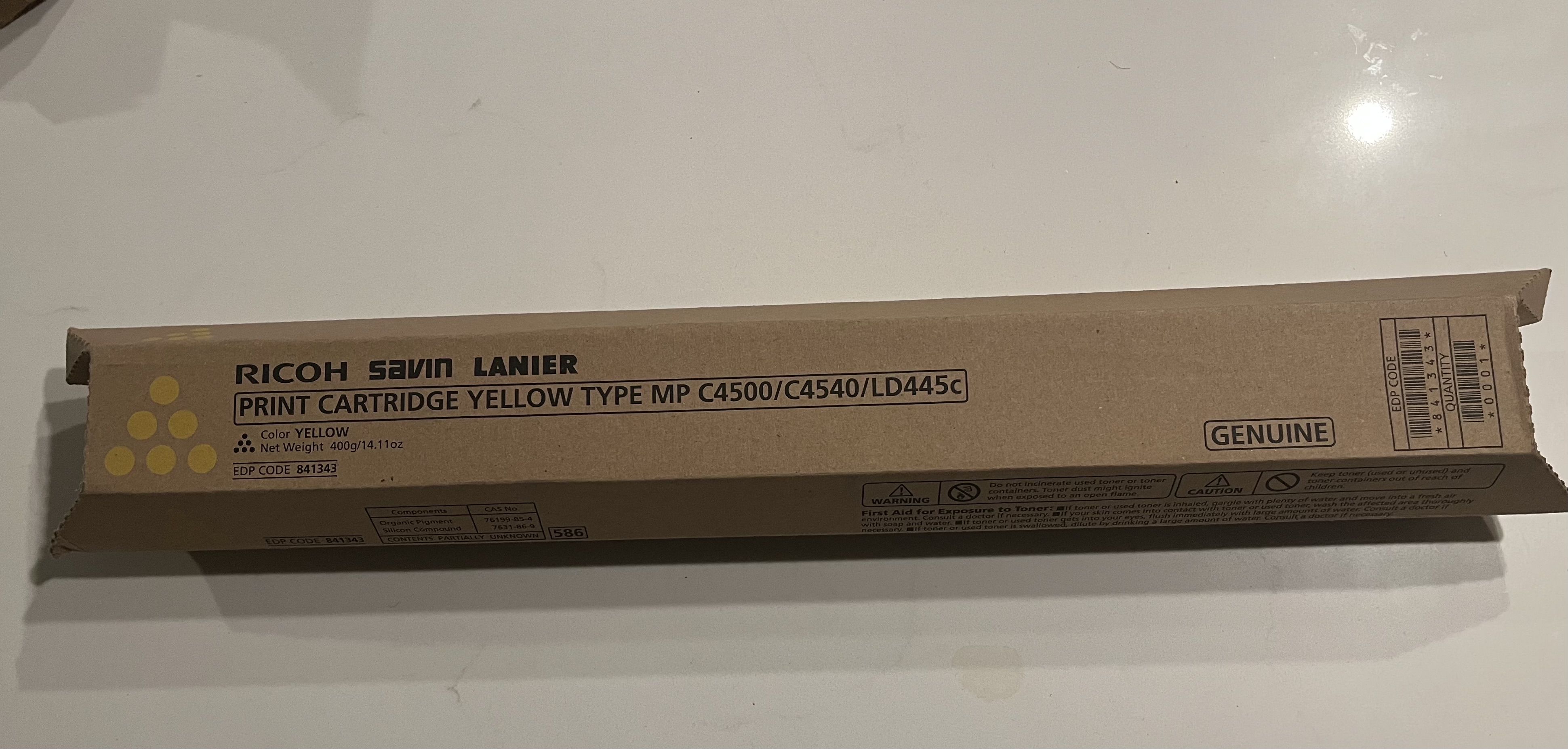 Genuine Ricoh Yellow toner cartridge 841343 — Phoenix clearance stock photo